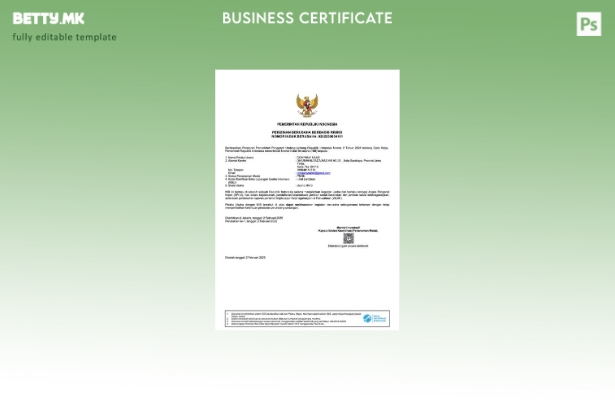 Модерен стил Индонезија сертификат за инкорпорација Шаблон за Word и PDF